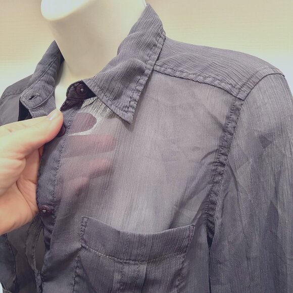 Guess Los Angeles Women's Long Sleeve Sheer Blueish Gray Button Up- Sz. X S - Picture 8 of 15